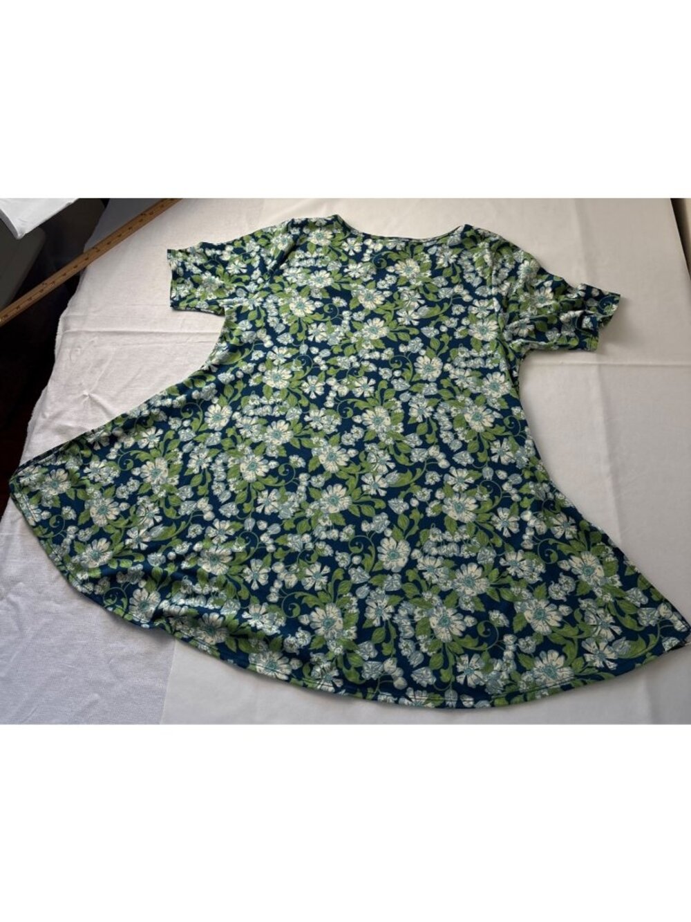 Lularoe Womens Floral Short Sleeve A-Line Tunic Dress Blue/Green Pattern Size L - Picture 10 of 12